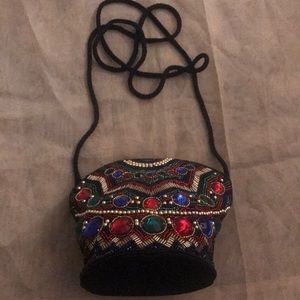 Little black shoulder bag with colorful beads